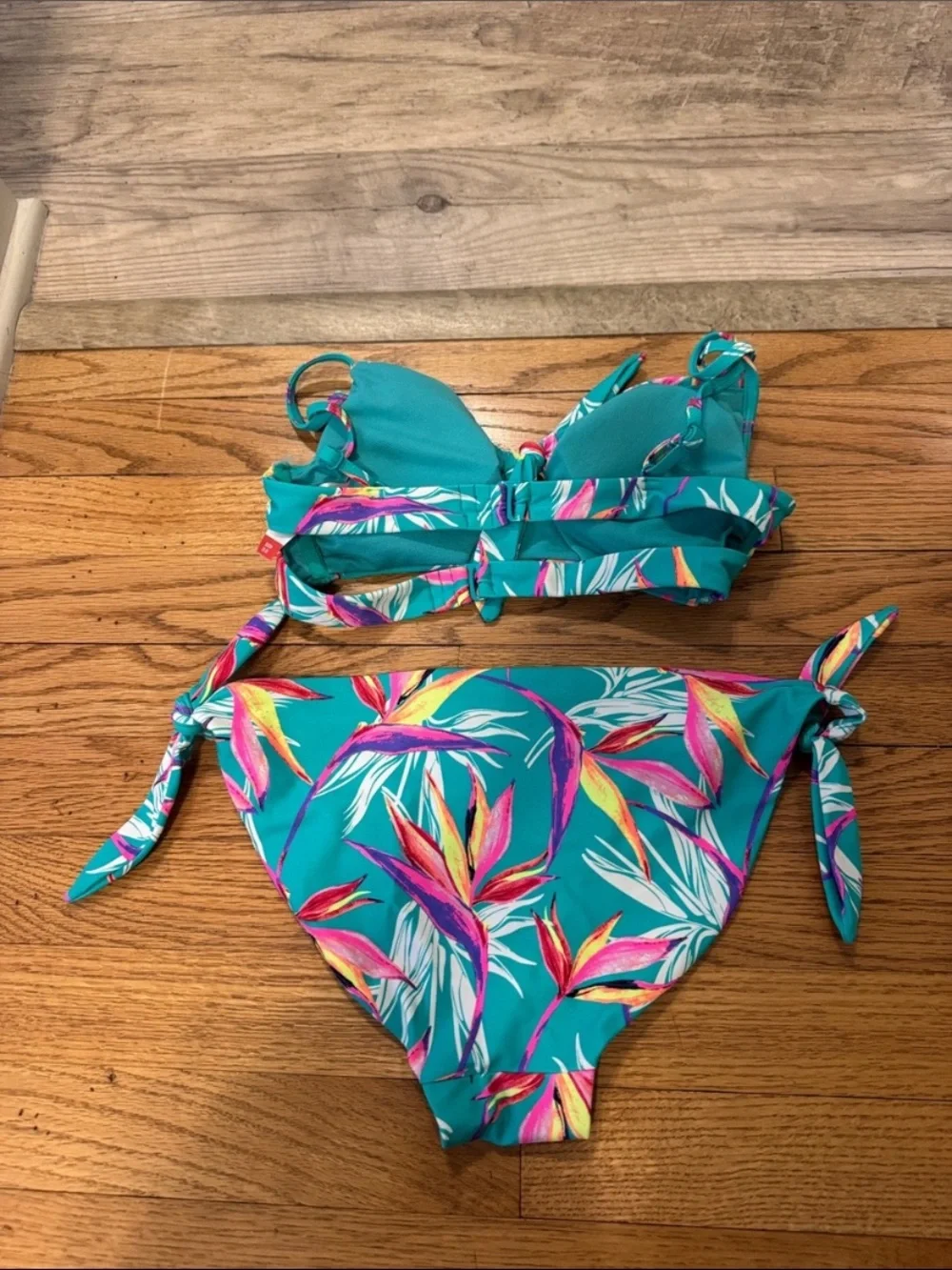 Girls' Tropical Teal Floral Bikini Set with Side Ties